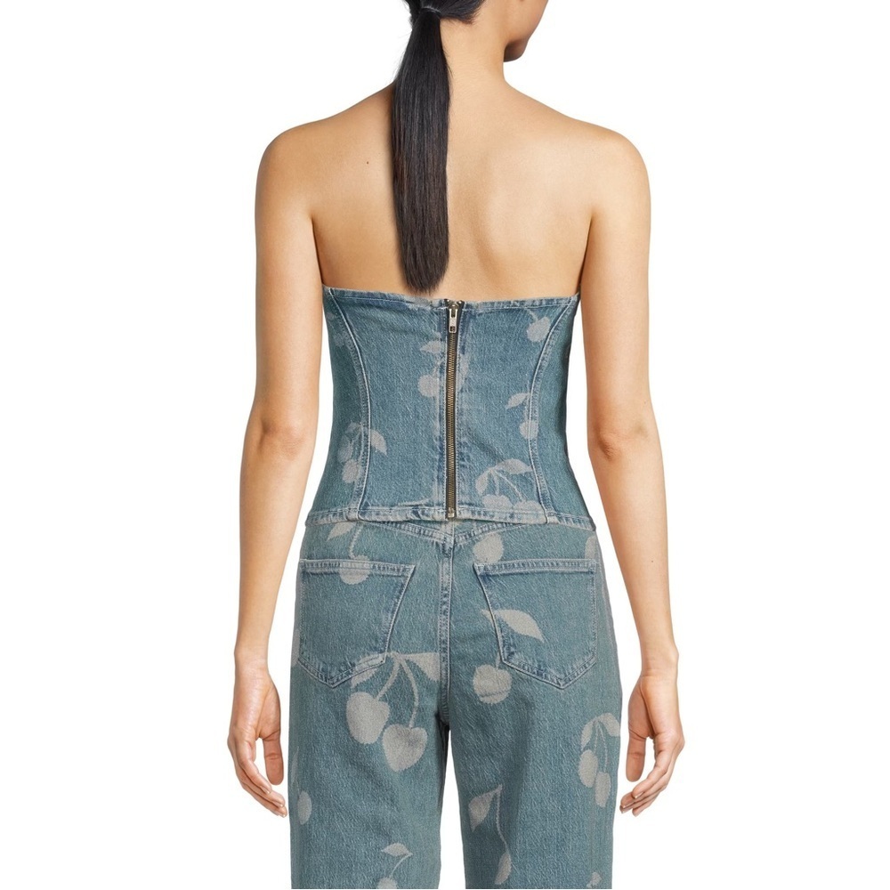 Vero Moda Cherry-Print Strapless Denim Top - Picture 2 of 5